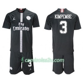 Camisolas de Futebol Paris Saint-Germain Kimpembe 3 Jodan Preto Criança Equipamento 3ª 2018/19 Manga Curta